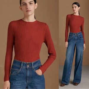 Poetry Silk & Cashmere Ribbed Sweater Women’s 8 Chilli Red Elevated Quiet Luxury